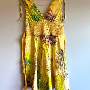Free People Yellow Floral Eyelet Mini Dress